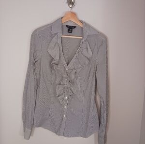White House Black Market Ruffle Cotton Blend Stretch Career Blouse Size 10